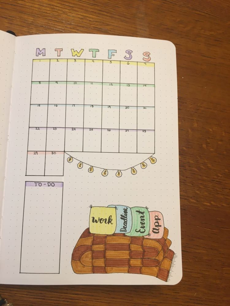 November bullet journal calendar spread