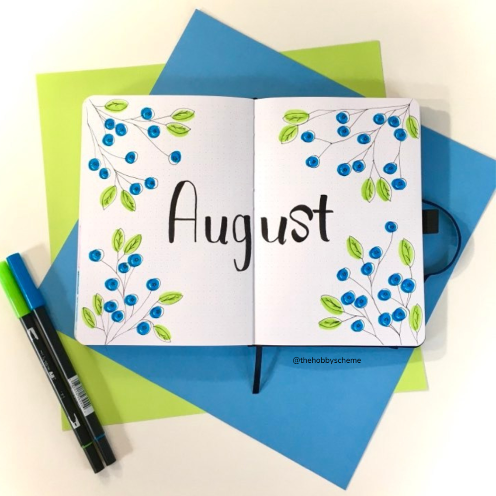 August bujo blueberry theme