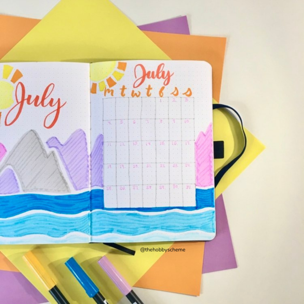 July bullet journal calendar