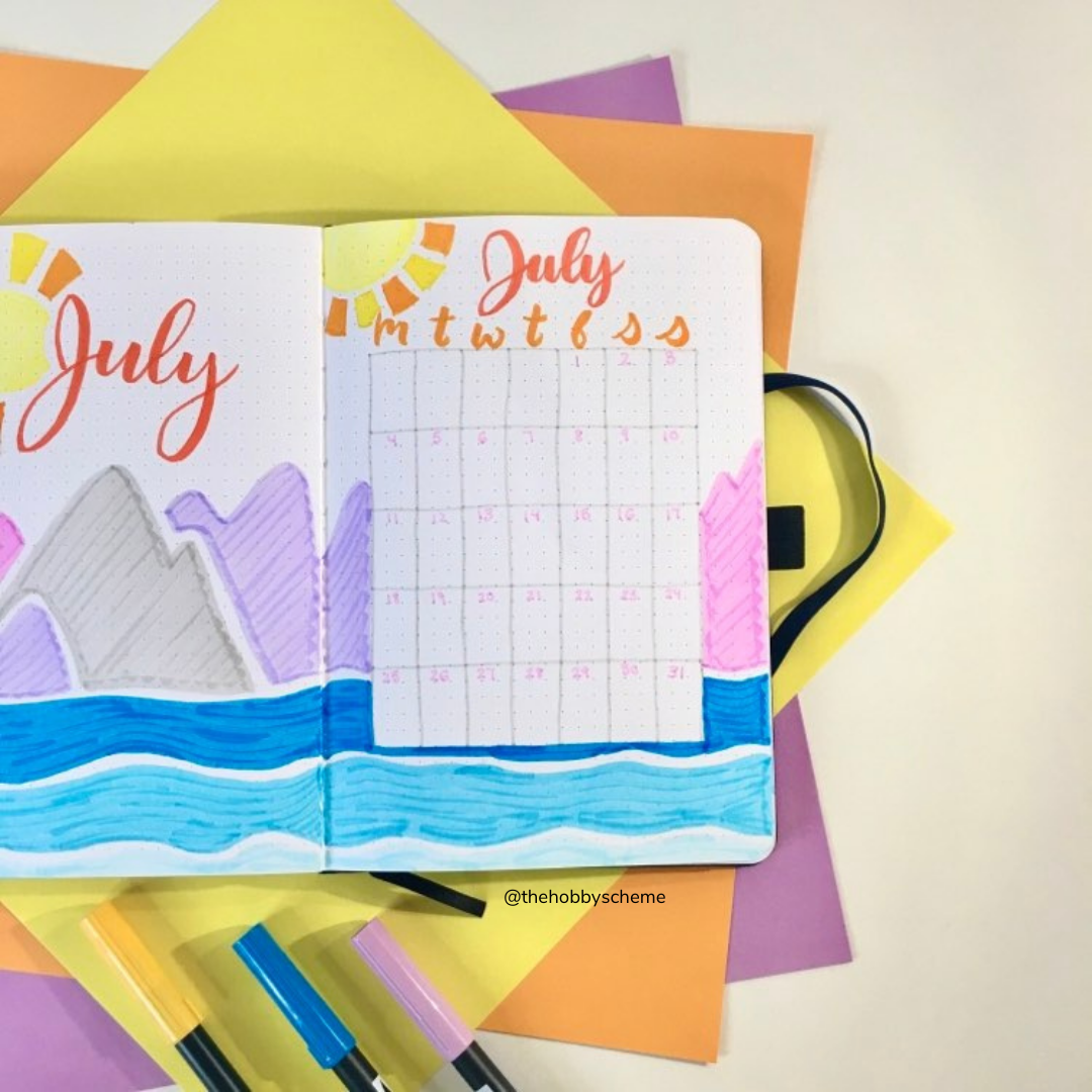 July Bullet Journal Theme Set-Up: Mountainscapes - The Hobby Scheme